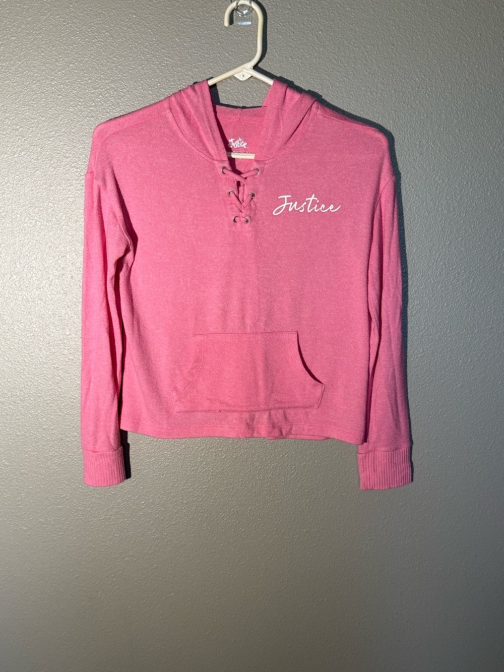 Justice Pink Lace-Up Scoop Hoodie with Kangaroo Pocket